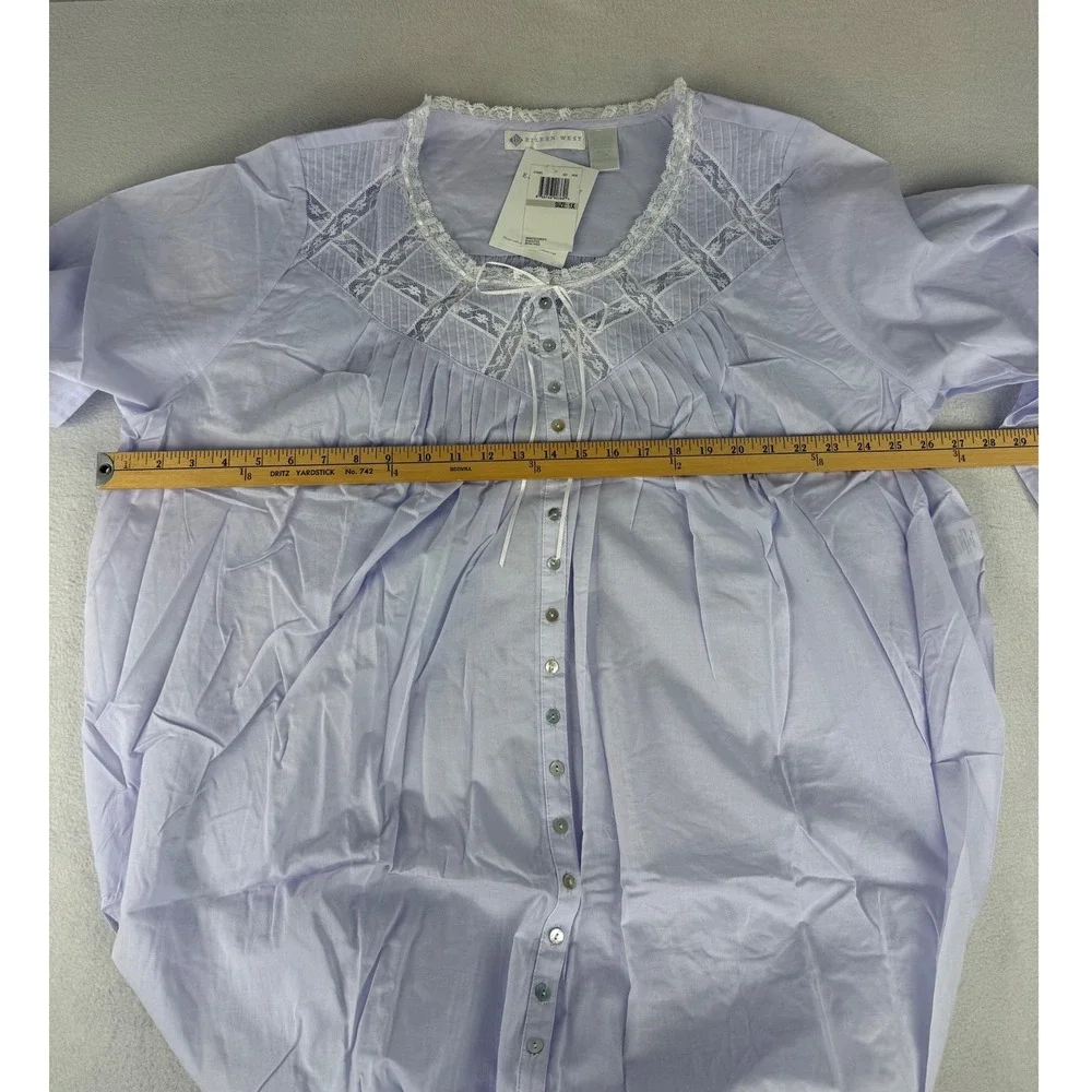 Eileen West Nightgown Womens 1X Peri Blue Cotton Lace Buttons Long Sleeve NWT - Picture 5 of 12